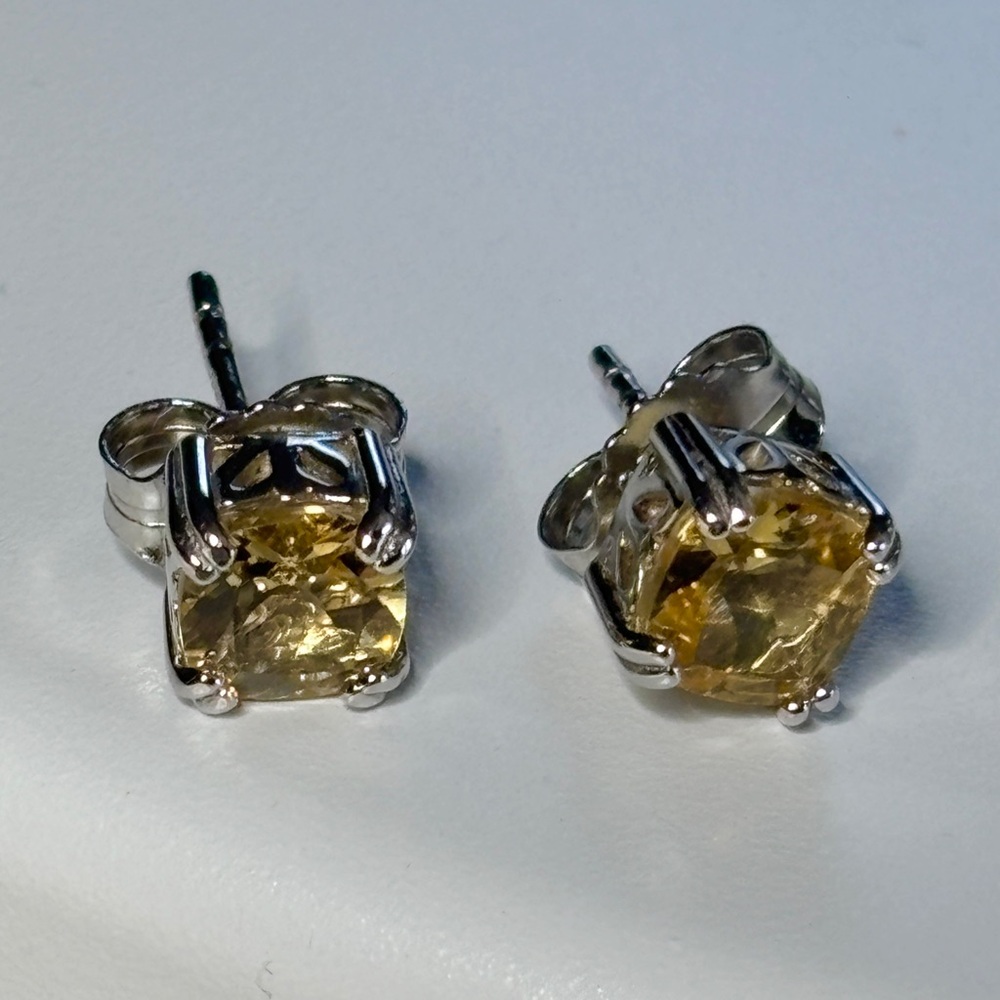 Affinity Gems Cushion Cut Citrine Sterling Silver Stud Earrings